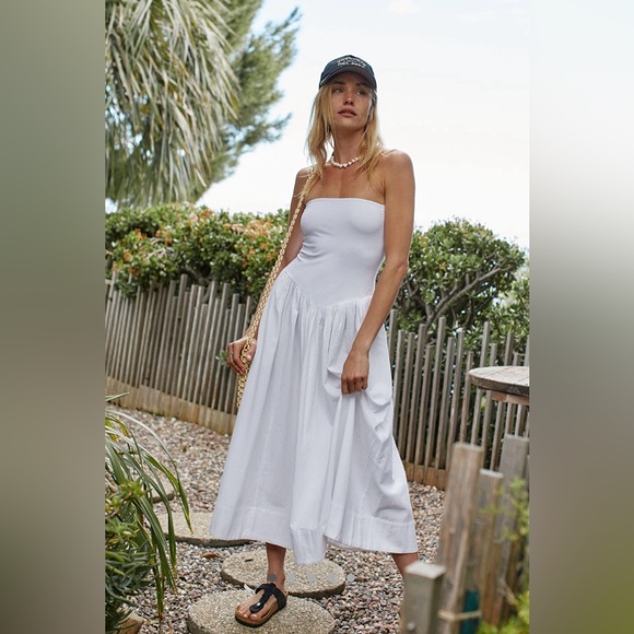 Free People Onda Drop Waist Tube Midi Dress Ivory L - Picture 7 of 9